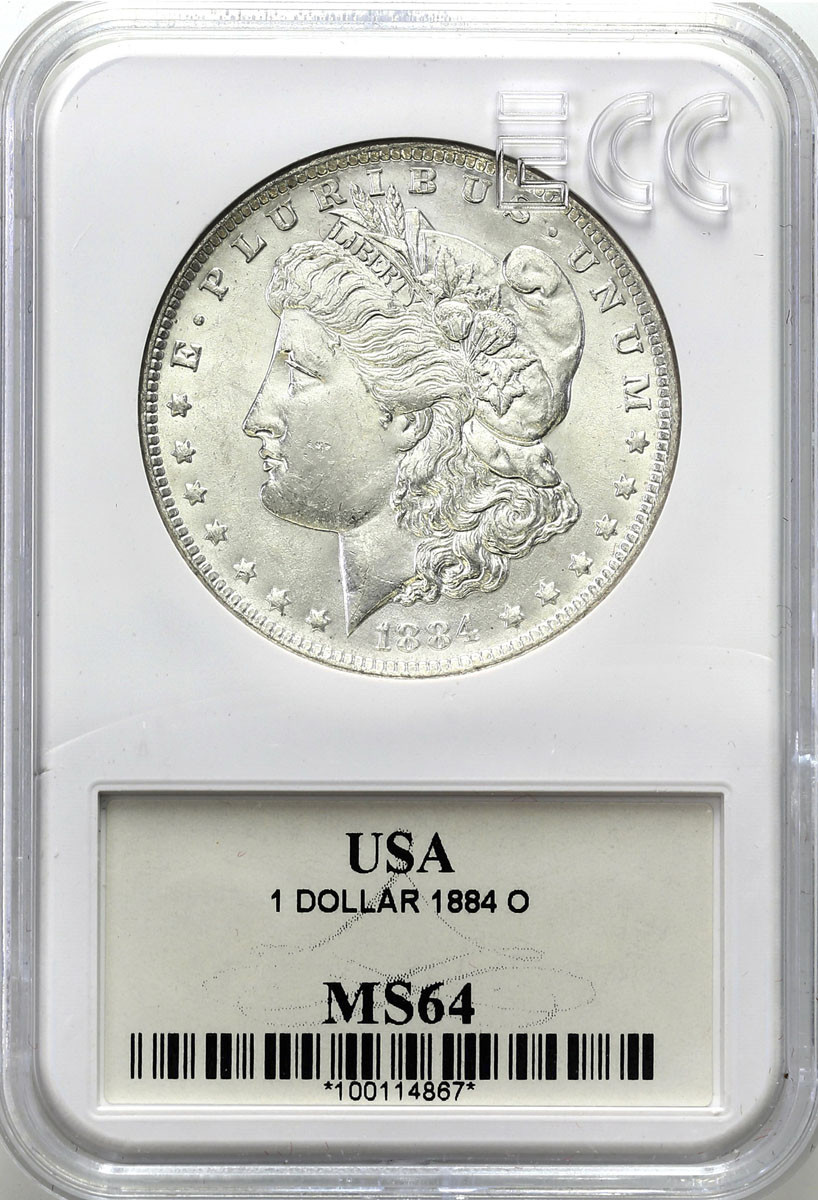 USA. Dolar 1884 O, Nowy Orlean GCN MS64 - PIĘKNY